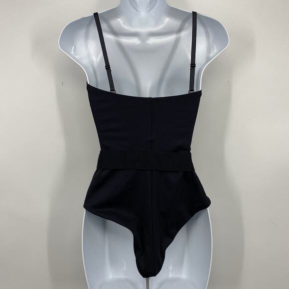 Skims Belted One piece Swimsuit Size Small Black Spaghetti Strap Slimming - Picture 3 of 8